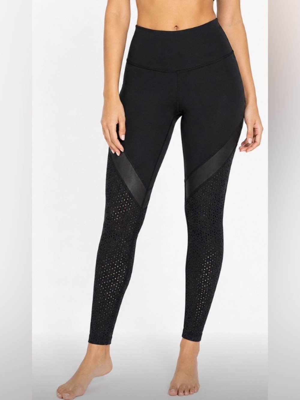 Beyond Yoga Black High-Waist Laser-Cut Leggings